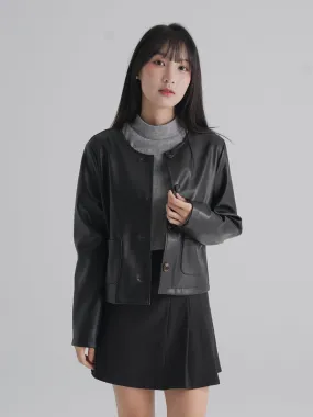 Rosie Round Neck Vegan Leather Jacket