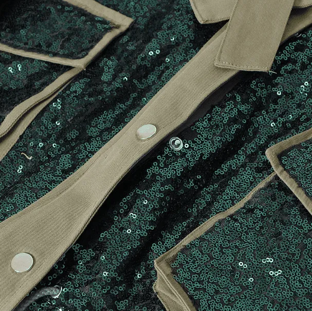 Short street style jacket with sequin embroidery