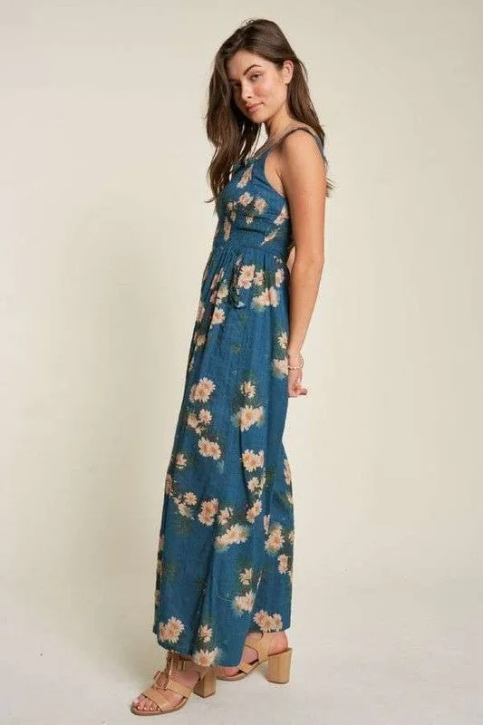 Smocked Bodice Floral Jumpsuit