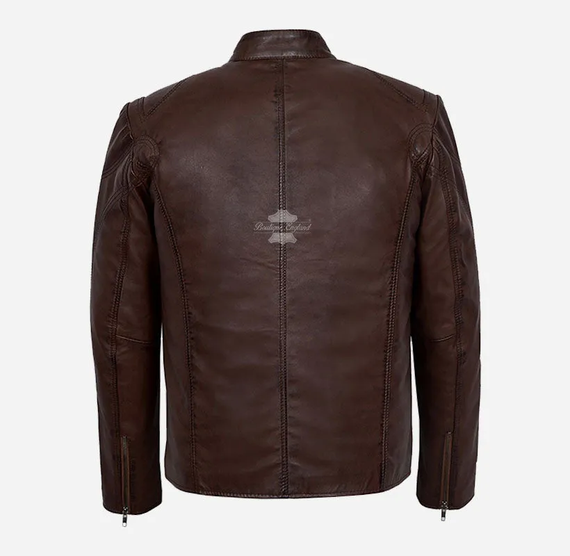 SPEED MEN'S LEATHER Biker JACKET Brown CLASSIC RETRO FASHION JACKET