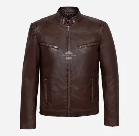 SPEED MEN'S LEATHER Biker JACKET Brown CLASSIC RETRO FASHION JACKET