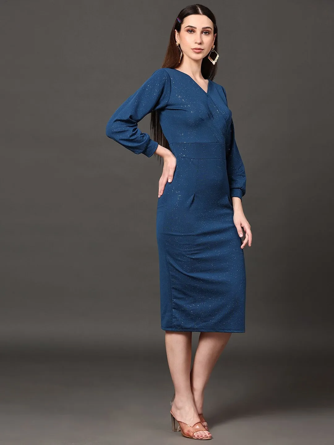 Stunning Blue Embellished Wrap Dress
