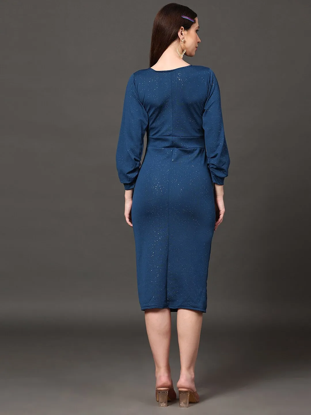 Stunning Blue Embellished Wrap Dress
