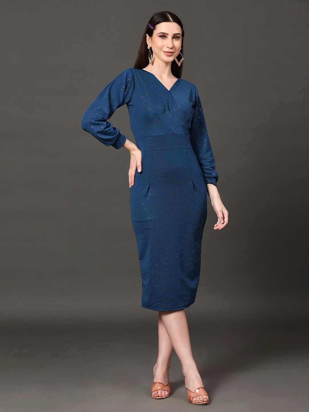 Stunning Blue Embellished Wrap Dress