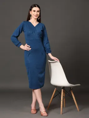 Stunning Blue Embellished Wrap Dress