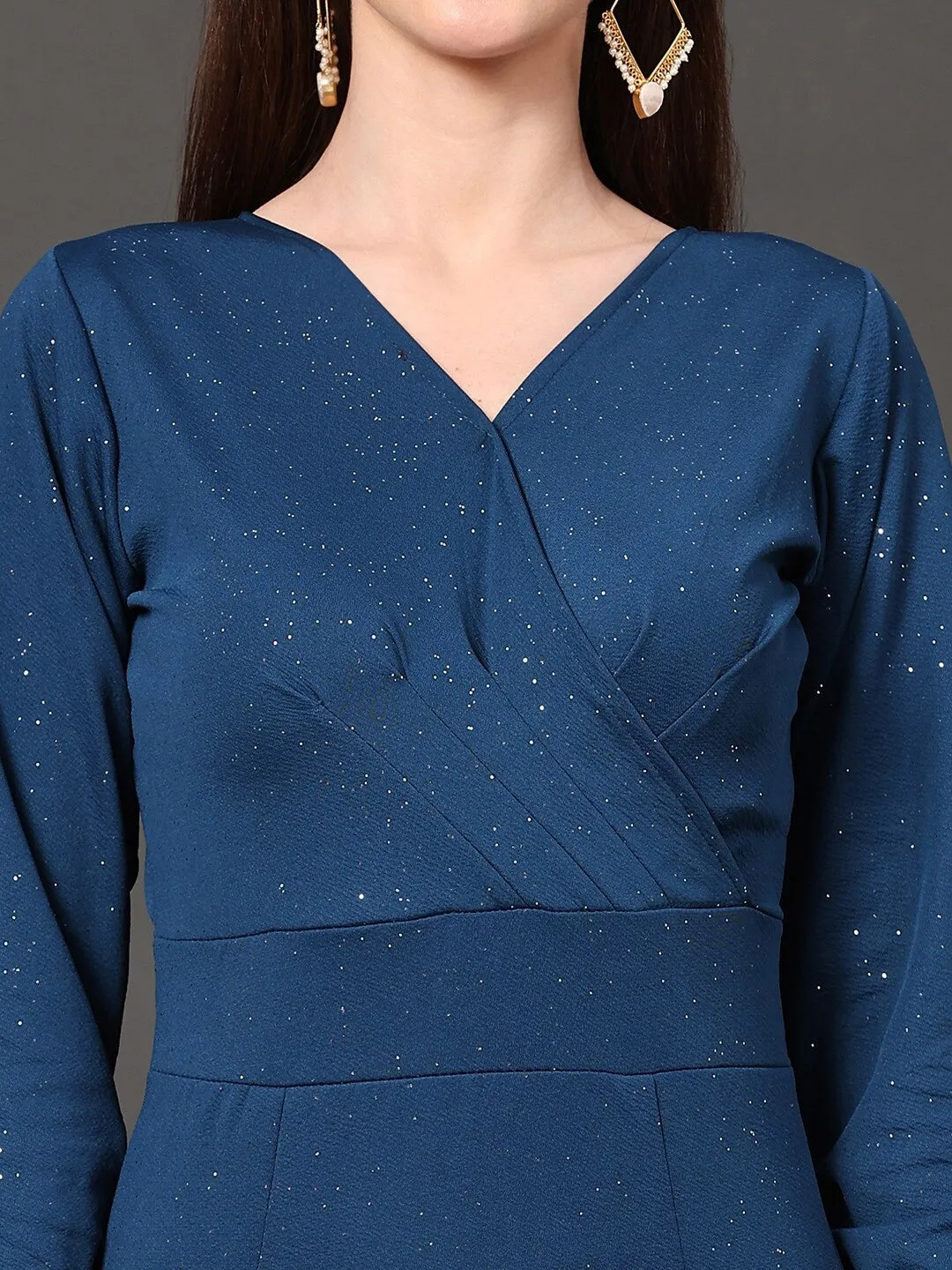 Stunning Blue Embellished Wrap Dress