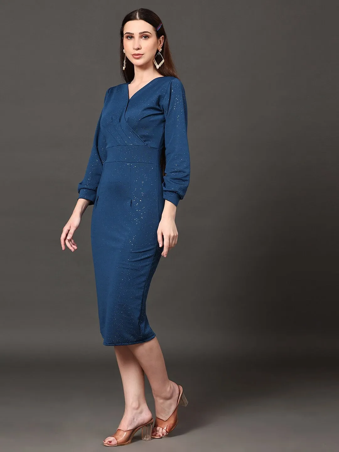 Stunning Blue Embellished Wrap Dress