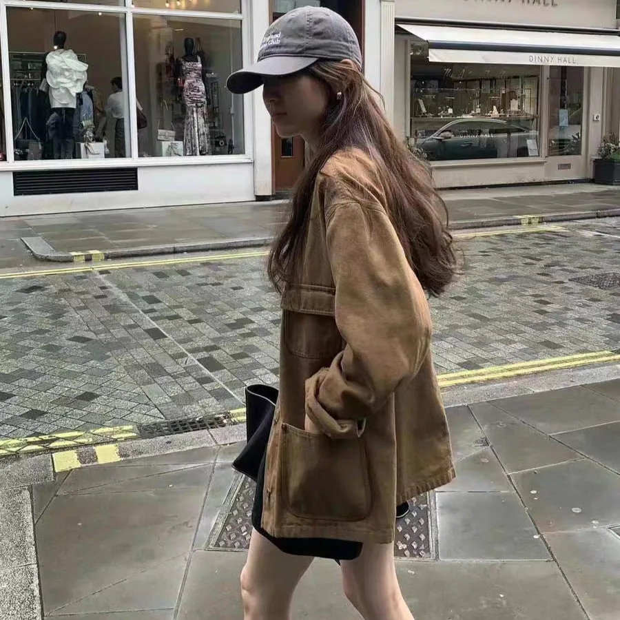 Toleet 90s streetwear 2024 Autumn New Elegant Lapel Single-Breasted Workwear Jacket Jacket
