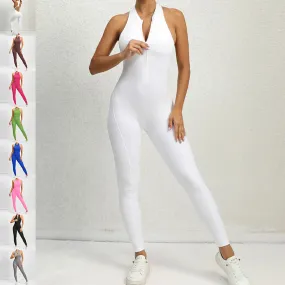 Trend4us Chic Backless Halter Zippered Jumpsuit