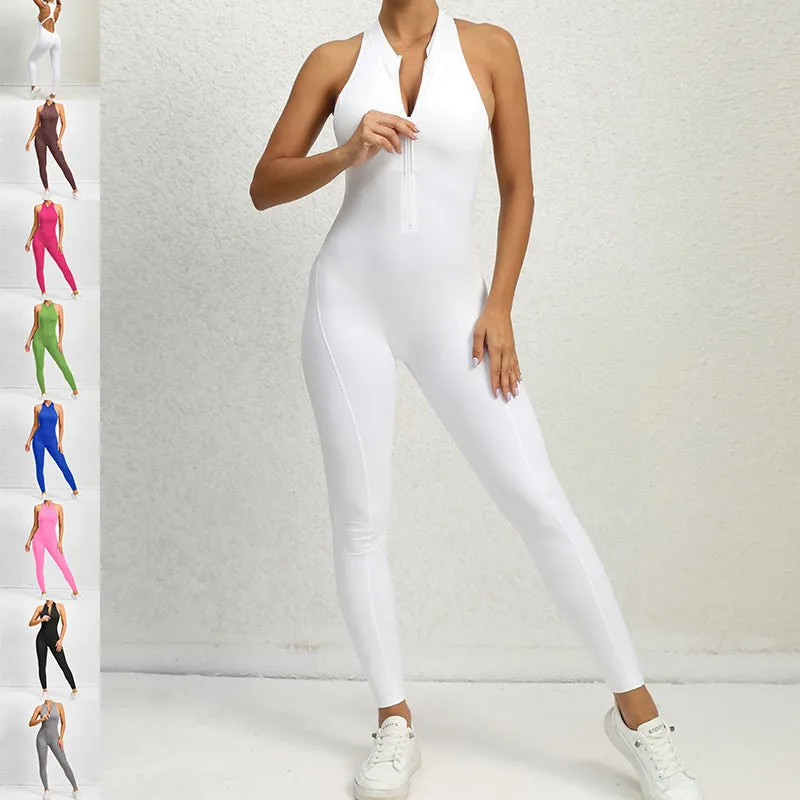 Trend4us Chic Backless Halter Zippered Jumpsuit