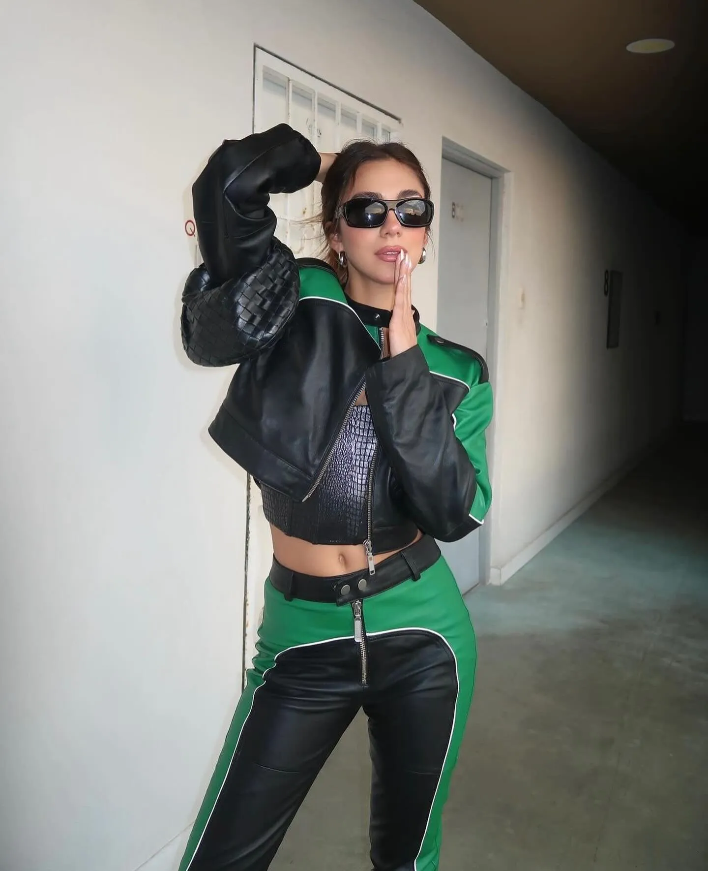 Uniwim starboy outfit PU Leather Stitching Contrast Color Basic Zipper Long Sleeve Jacket High Waist Slim Trousers Trendy Motorcycle Suit Women