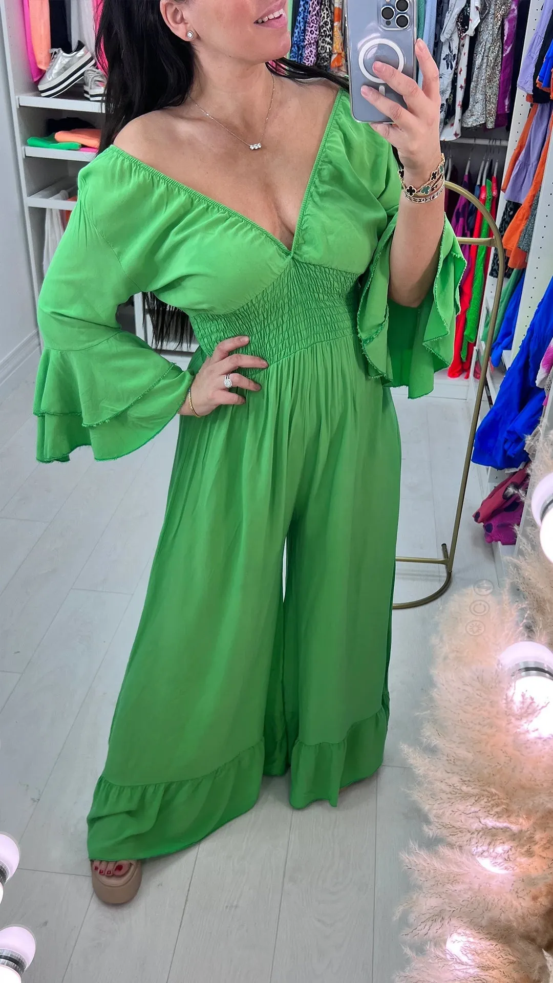 V-neck Casual Bell Sleeve Jumpsuit