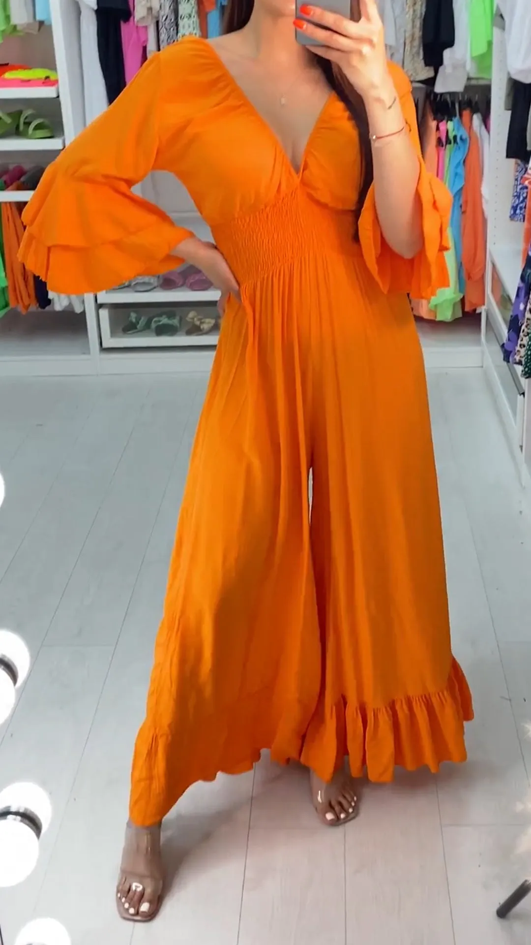 V-neck Casual Bell Sleeve Jumpsuit
