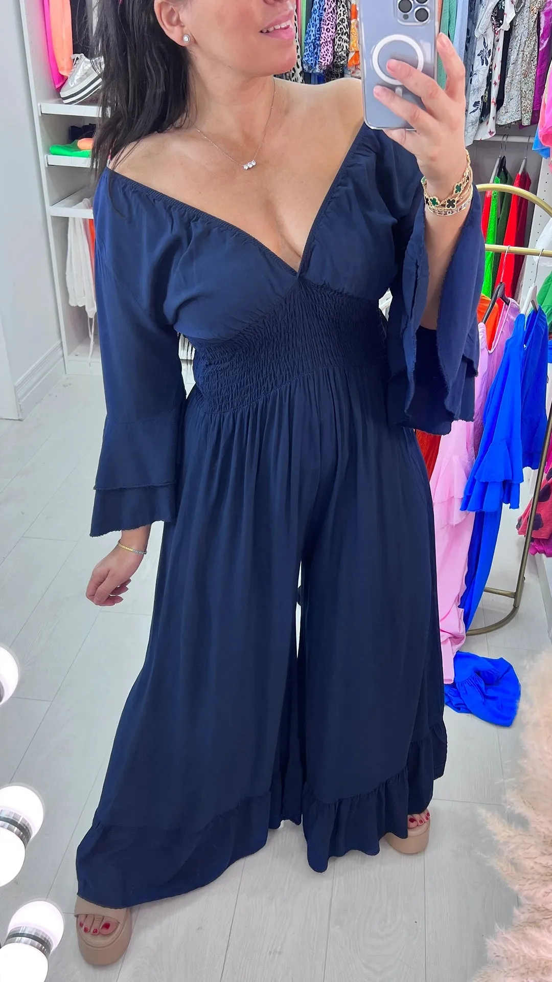 V-neck Casual Bell Sleeve Jumpsuit