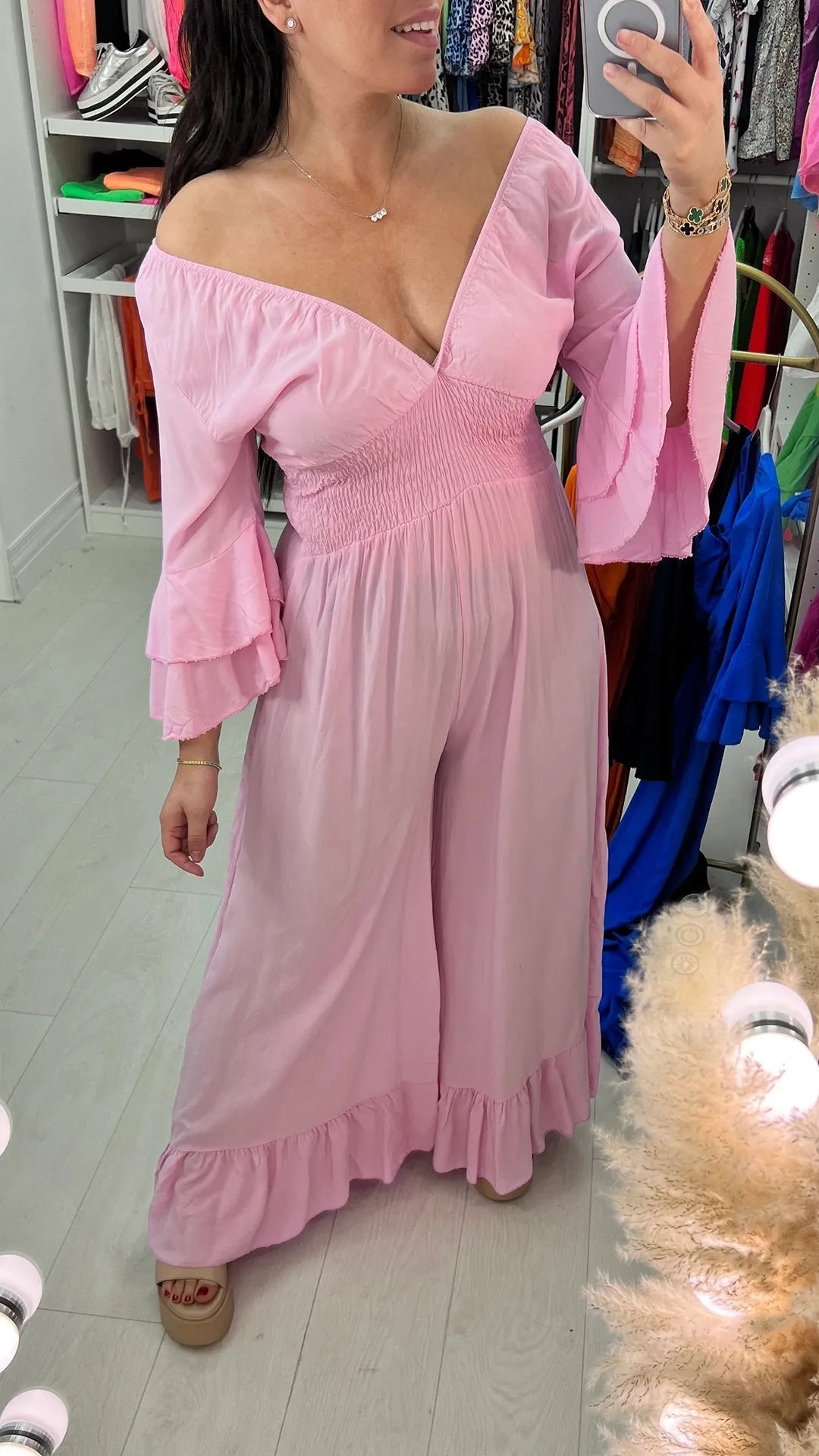 V-neck Casual Bell Sleeve Jumpsuit
