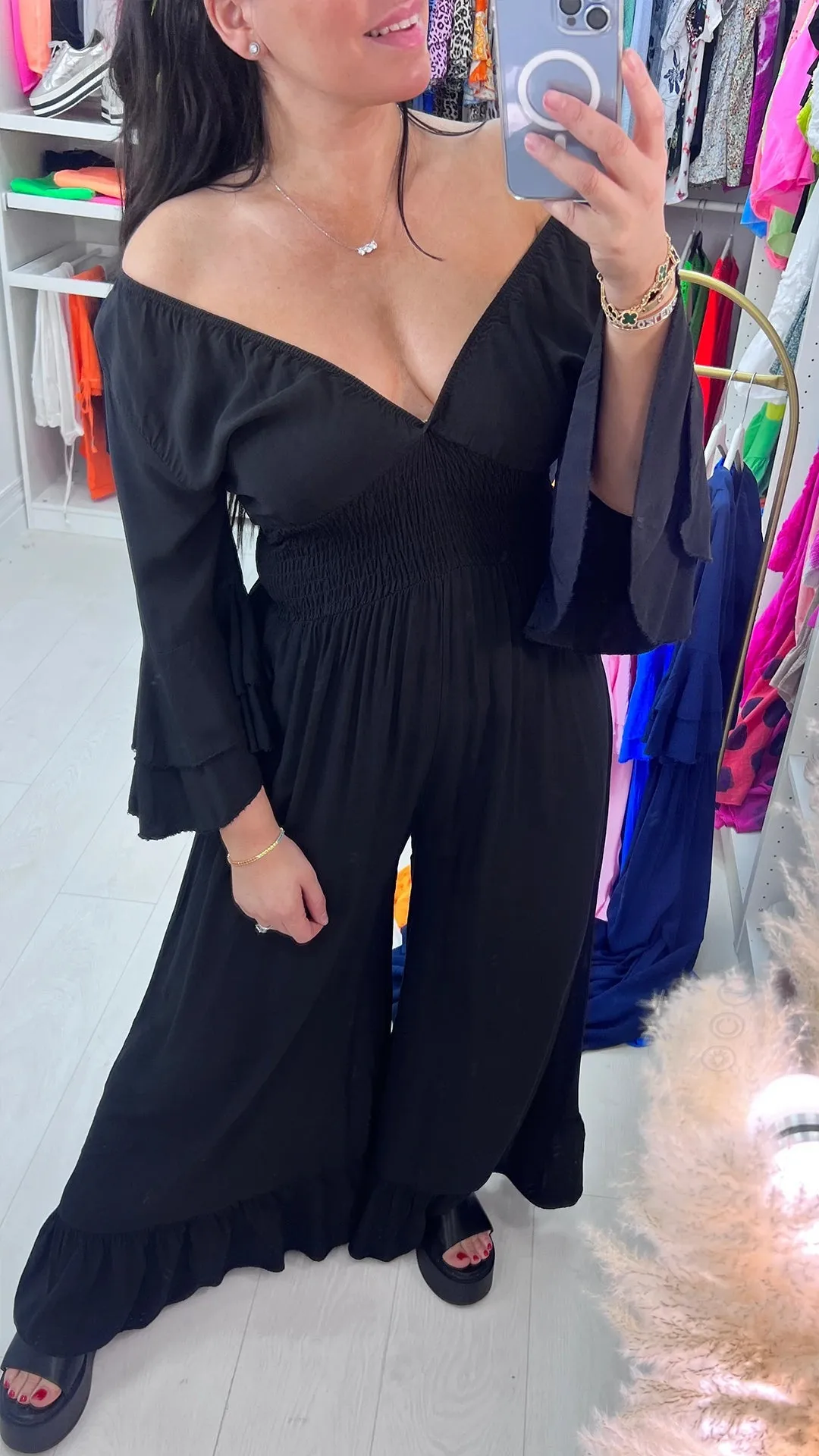V-neck Casual Bell Sleeve Jumpsuit