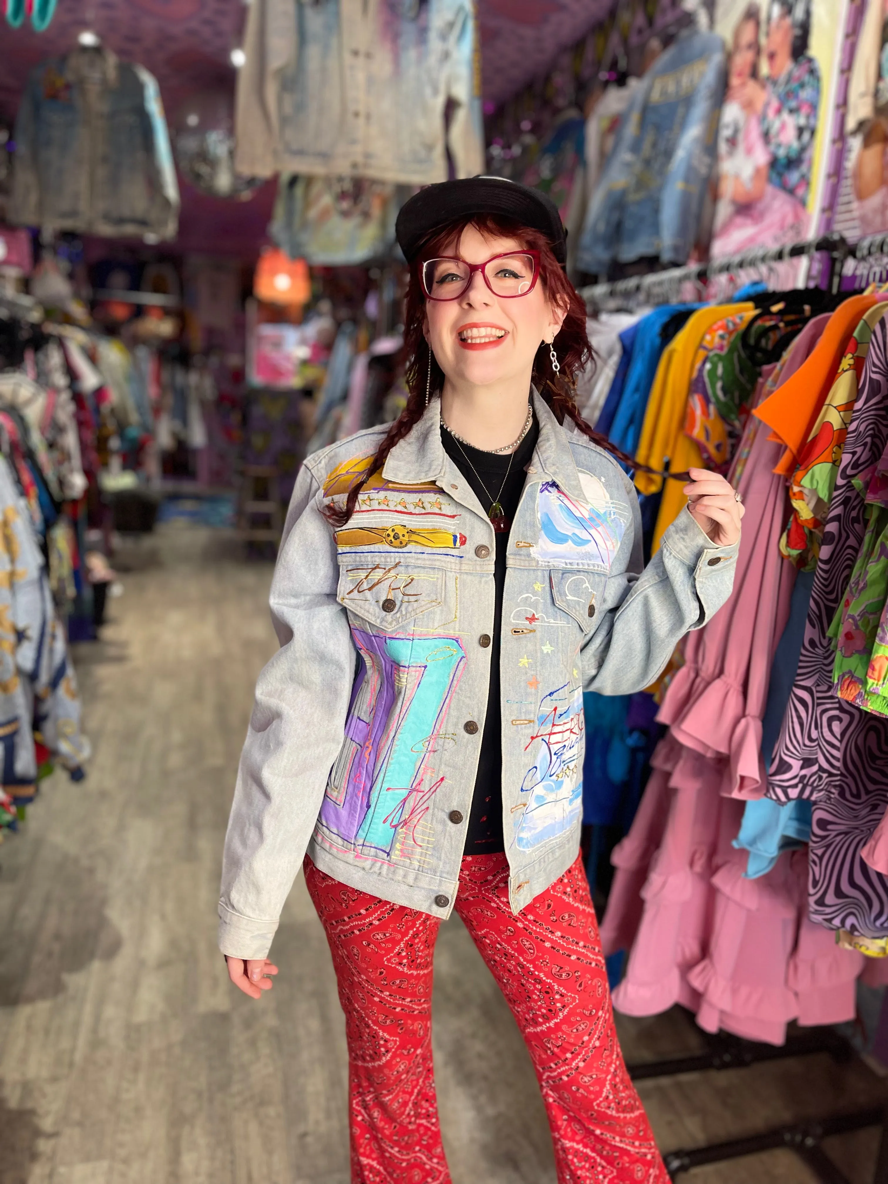 Vintage 90s Painted Aerodynamics Jean Jacket