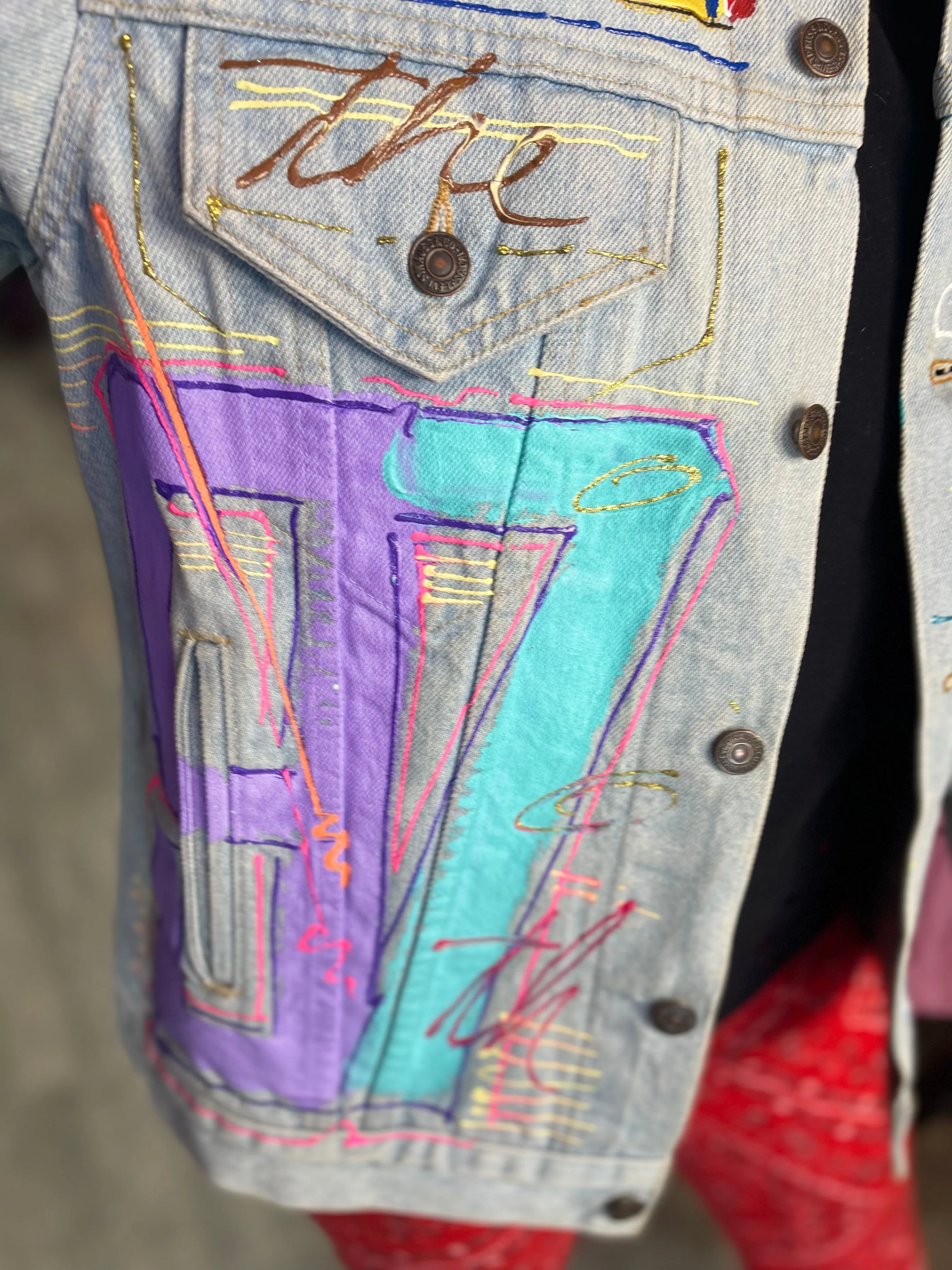 Vintage 90s Painted Aerodynamics Jean Jacket