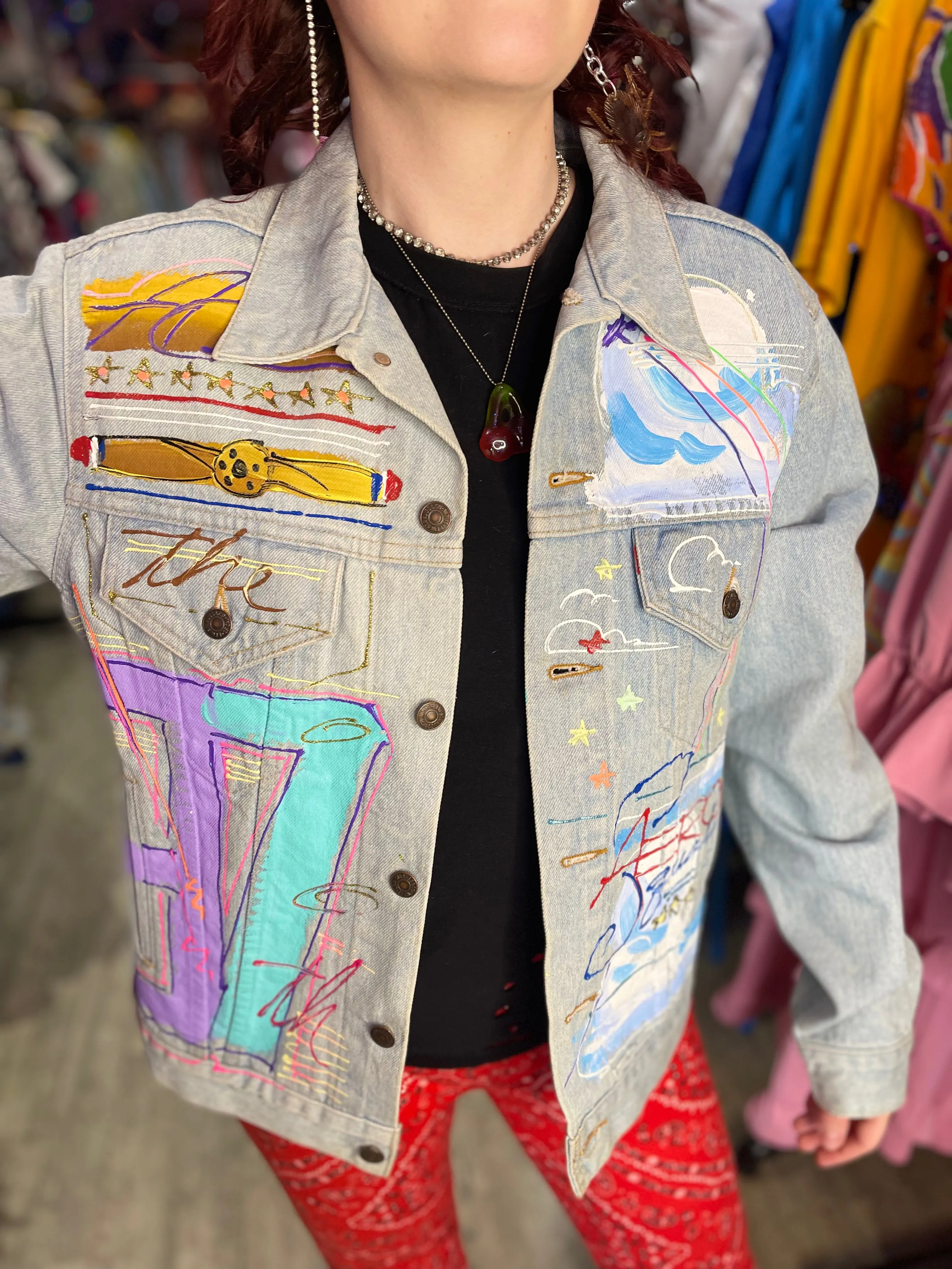 Vintage 90s Painted Aerodynamics Jean Jacket