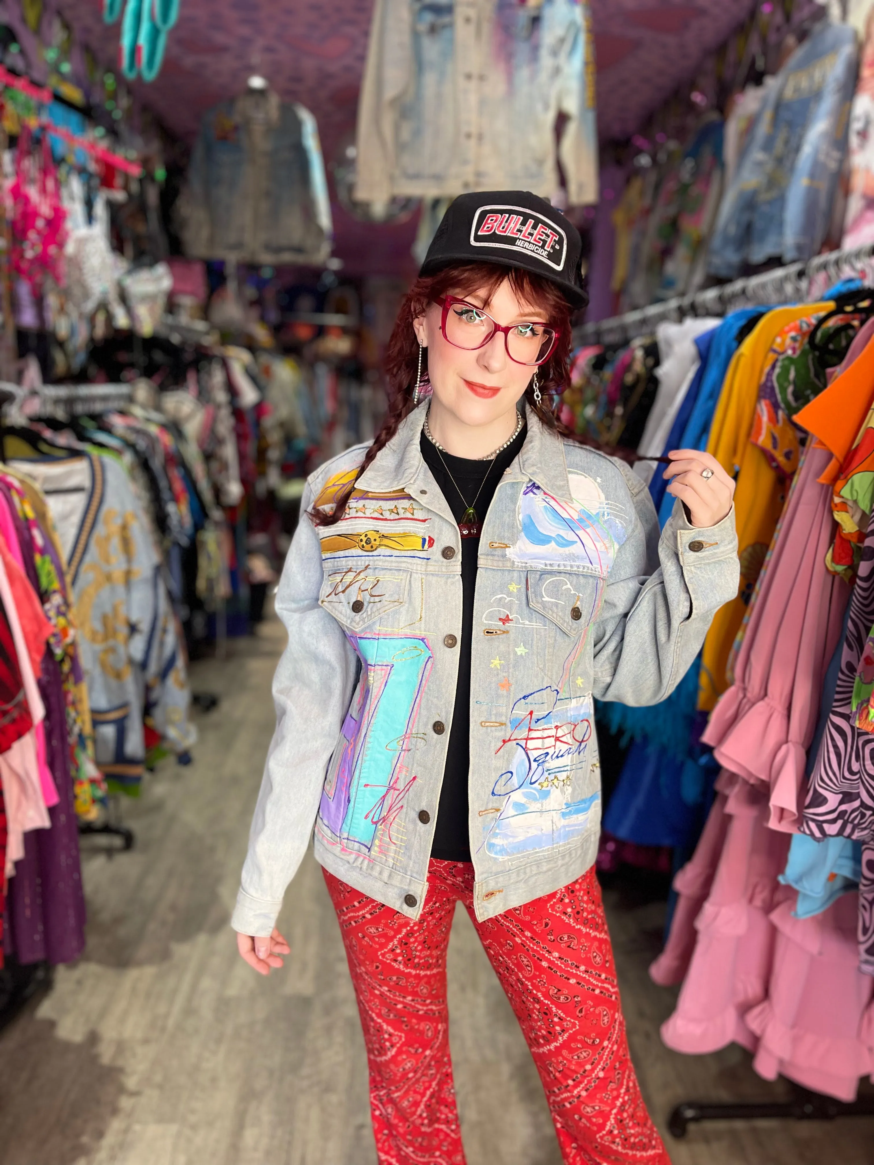 Vintage 90s Painted Aerodynamics Jean Jacket