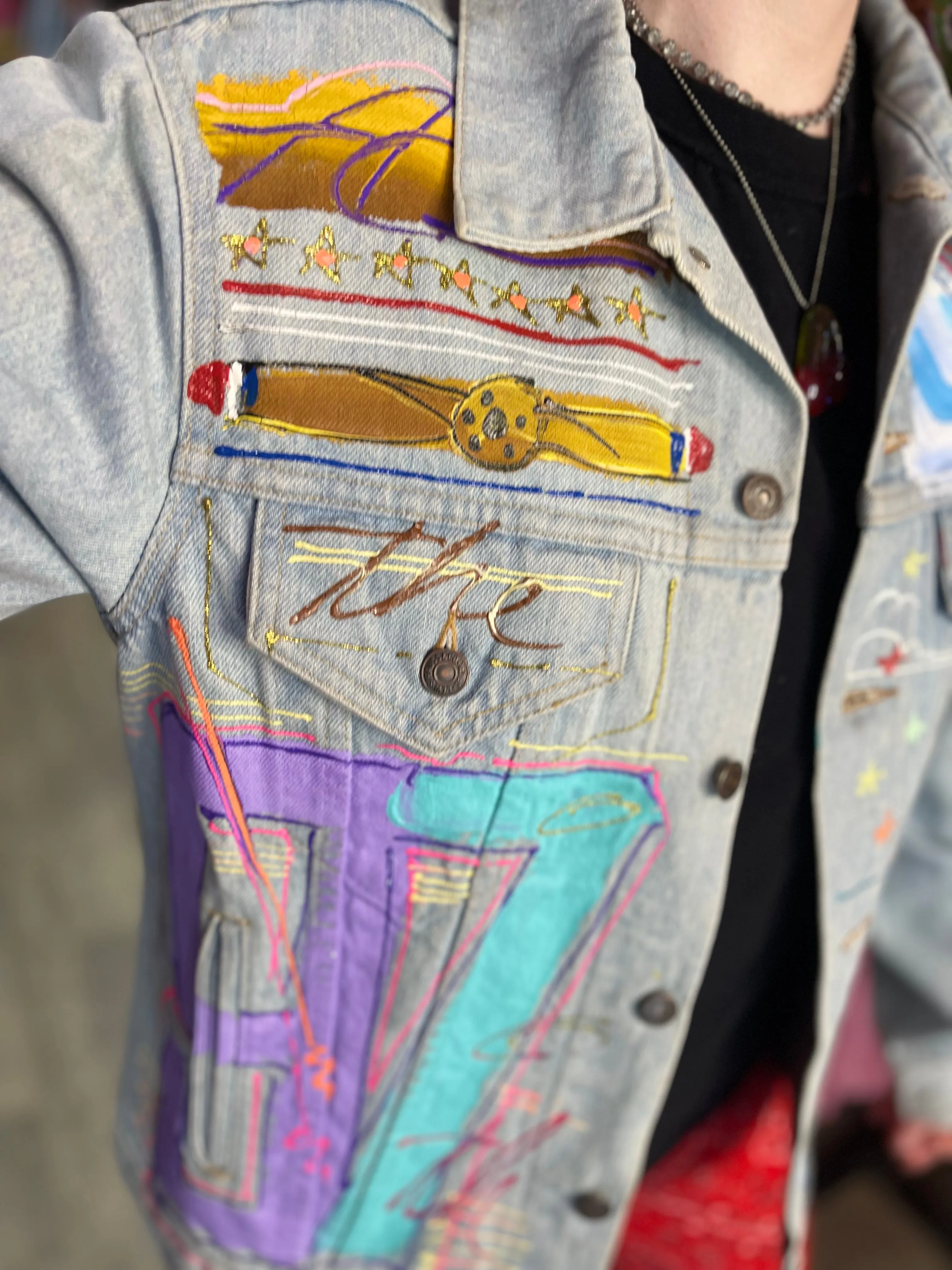 Vintage 90s Painted Aerodynamics Jean Jacket