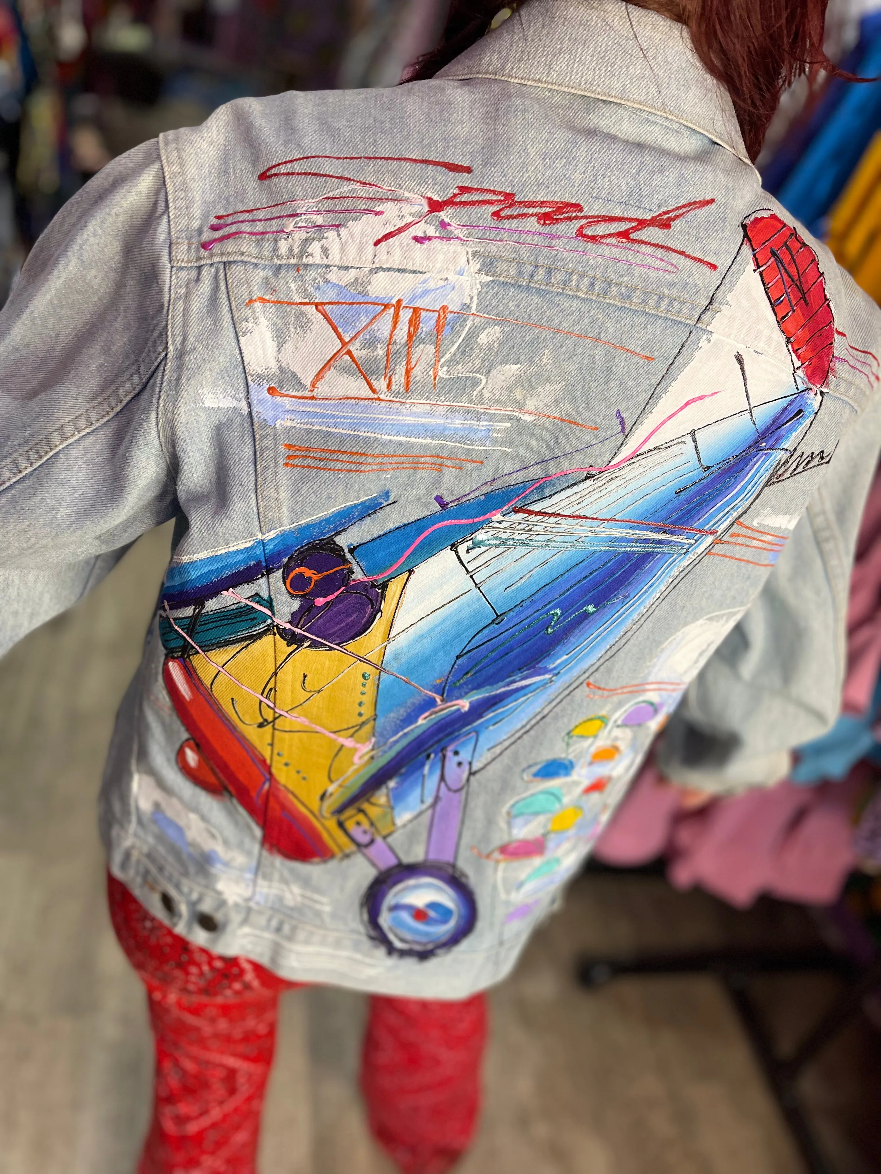 Vintage 90s Painted Aerodynamics Jean Jacket