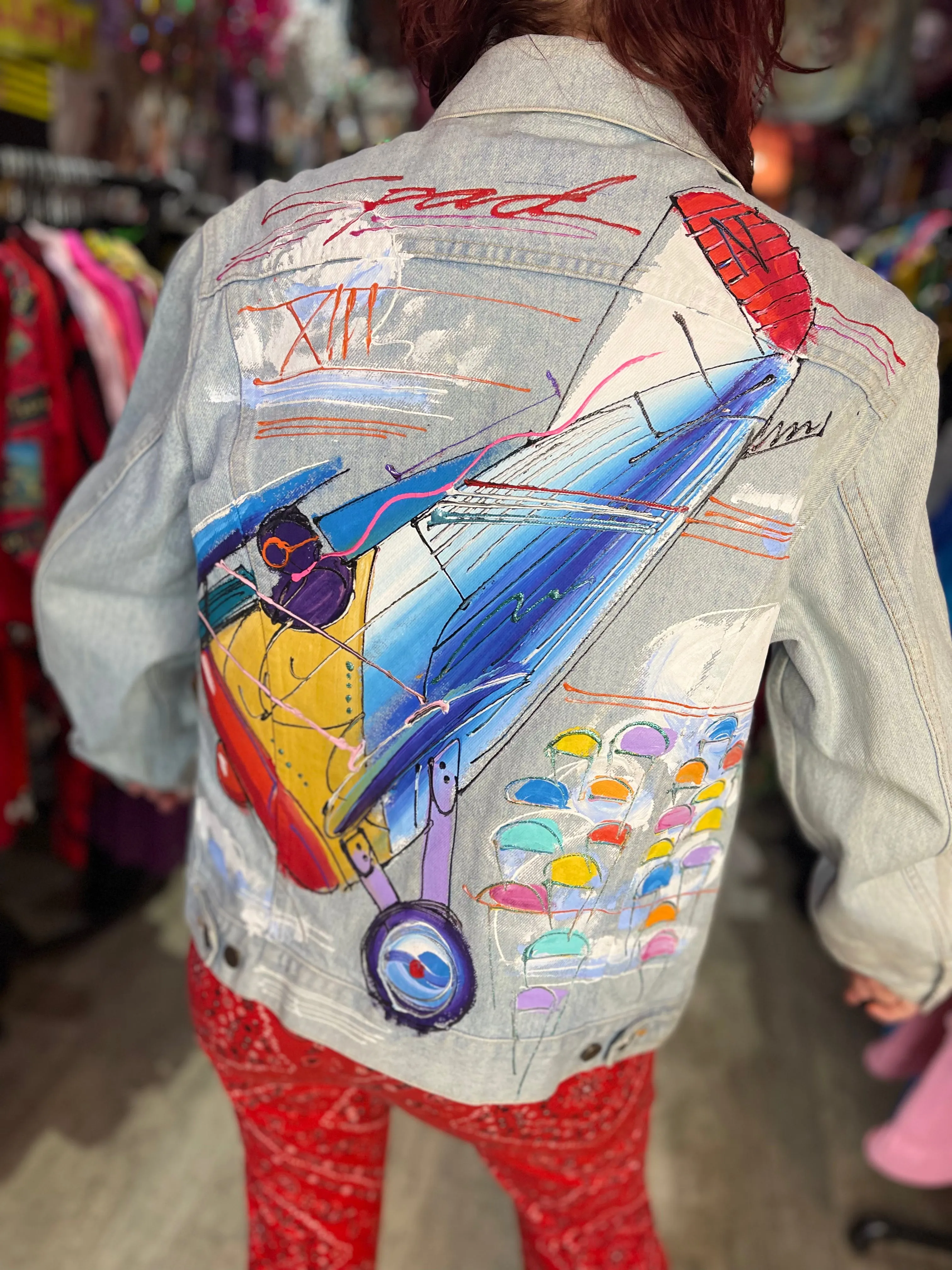 Vintage 90s Painted Aerodynamics Jean Jacket