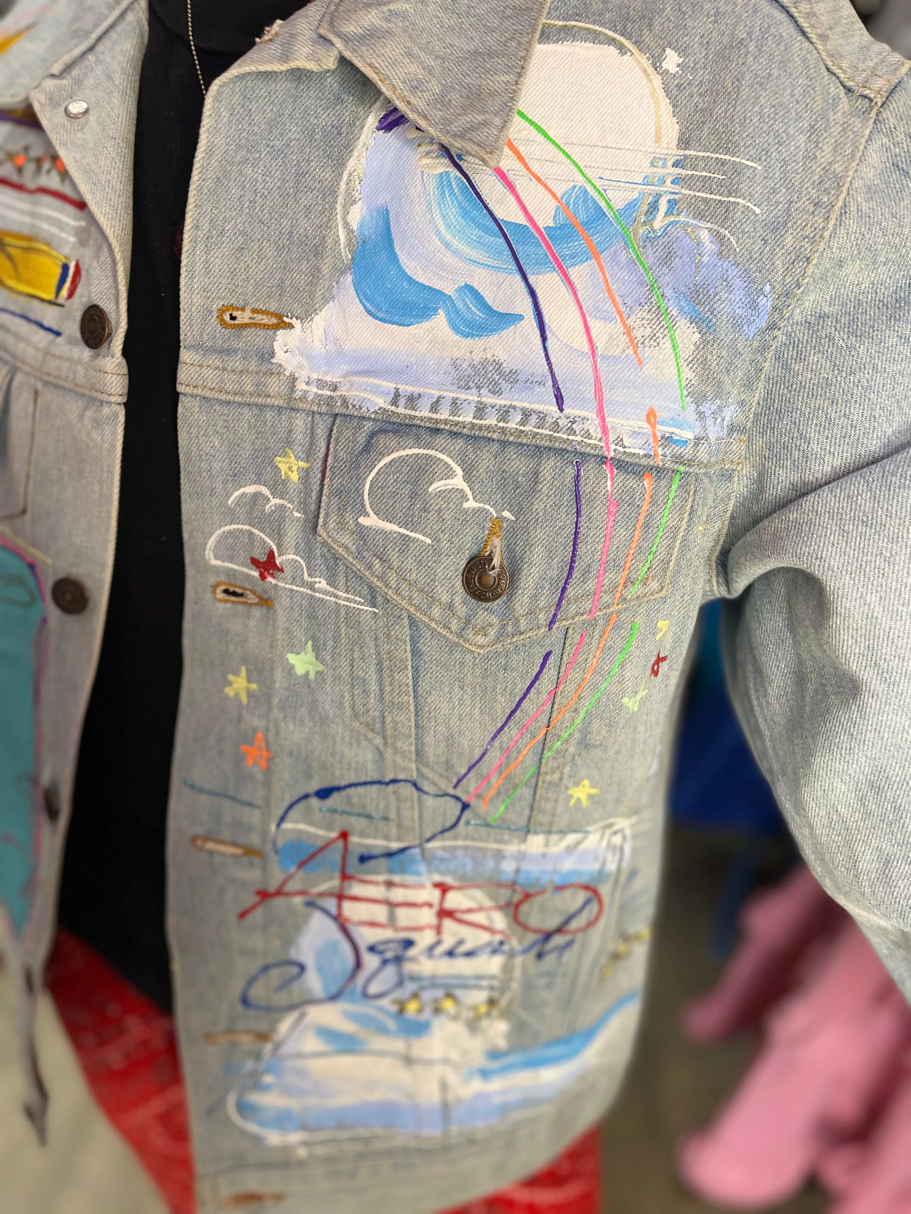 Vintage 90s Painted Aerodynamics Jean Jacket