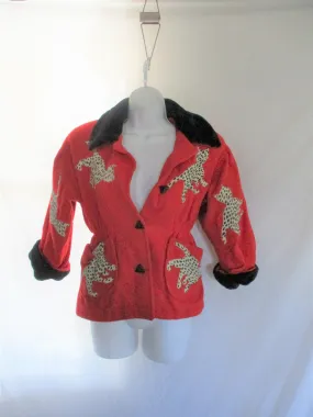 Vintage BOO BOO BABY BELINDA HUGHES LEOPARD CAT Jacket 8 Animal Print RED