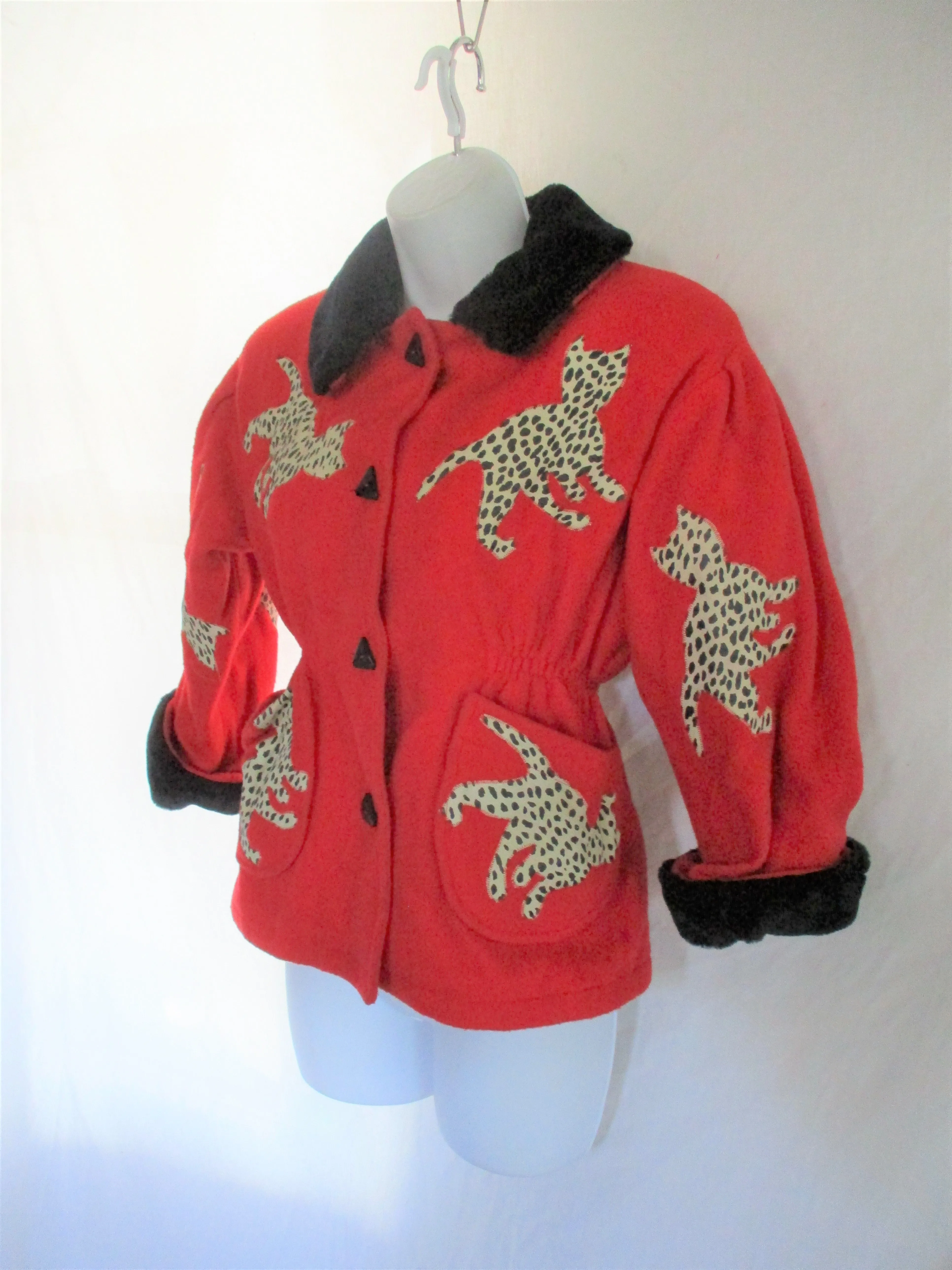 Vintage BOO BOO BABY BELINDA HUGHES LEOPARD CAT Jacket 8 Animal Print RED