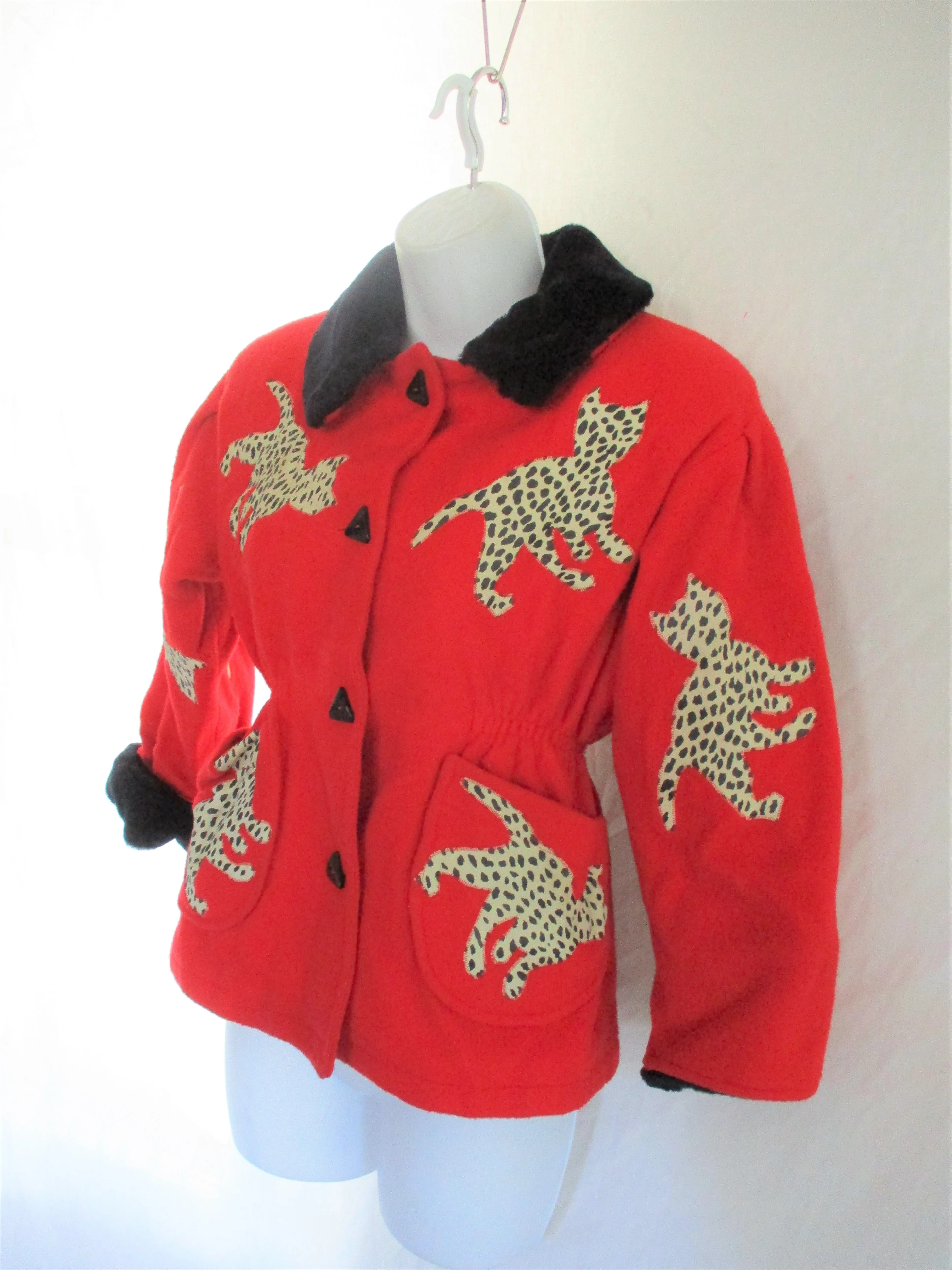 Vintage BOO BOO BABY BELINDA HUGHES LEOPARD CAT Jacket 8 Animal Print RED