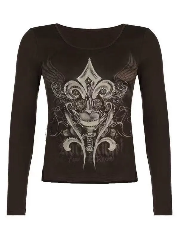 Wjczt barn jacket outfits Autumn and Winter New Printed round Neck Long Sleeve Knitted Long Sleeve T-shirt Casual Bottoming Shirt