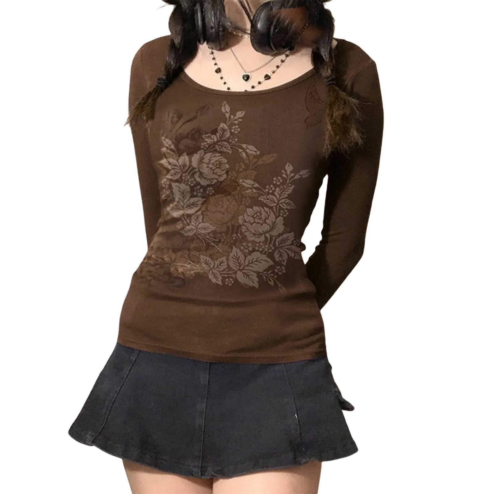 Wjczt barn jacket outfits Autumn and Winter New Printed round Neck Long Sleeve Knitted Long Sleeve T-shirt Casual Bottoming Shirt