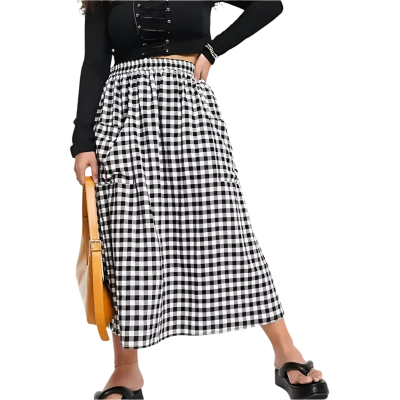 Women's A-line 8XL Checkered Fashion Designer Midi Skirts (Plus Size)