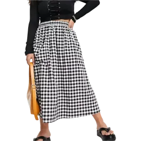 Women's A-line 8XL Checkered Fashion Designer Midi Skirts (Plus Size)