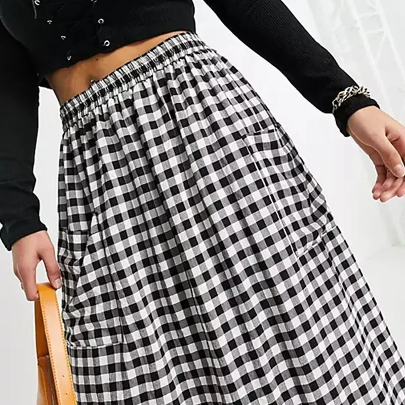 Women's A-line 8XL Checkered Fashion Designer Midi Skirts (Plus Size)