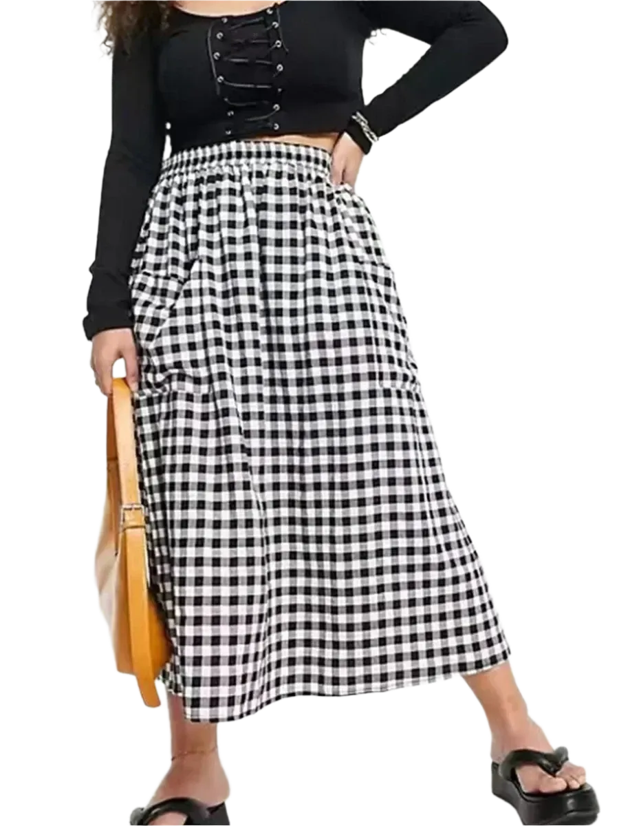 Women's A-line 8XL Checkered Fashion Designer Midi Skirts (Plus Size)