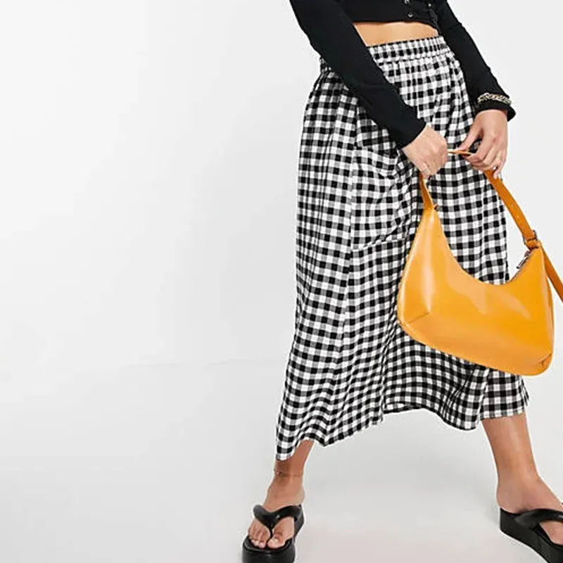 Women's A-line 8XL Checkered Fashion Designer Midi Skirts (Plus Size)
