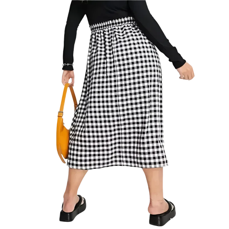 Women's A-line 8XL Checkered Fashion Designer Midi Skirts (Plus Size)