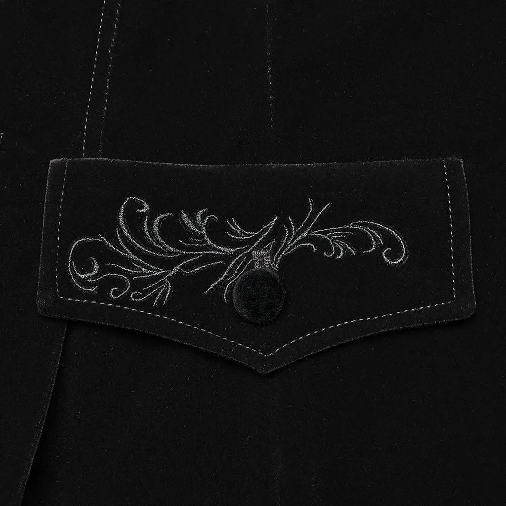 Women's Gothic Turn-down Collar Swallow-tailed Velvet Jacket Black