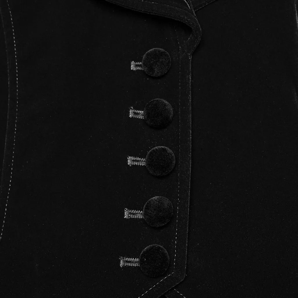 Women's Gothic Turn-down Collar Swallow-tailed Velvet Jacket Black