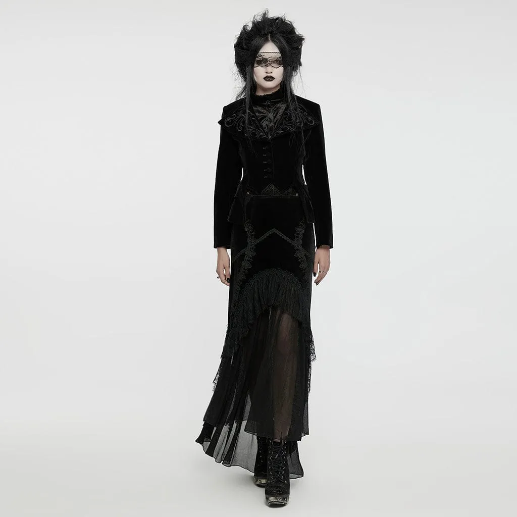 Women's Gothic Turn-down Collar Swallow-tailed Velvet Jacket Black