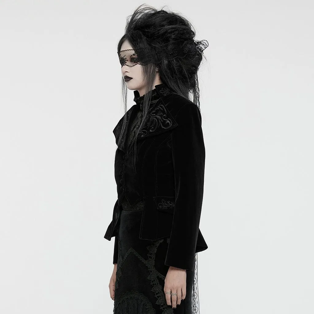 Women's Gothic Turn-down Collar Swallow-tailed Velvet Jacket Black