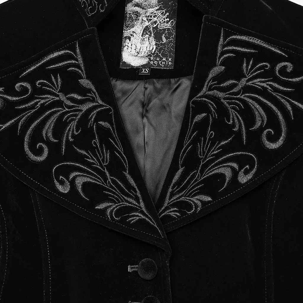 Women's Gothic Turn-down Collar Swallow-tailed Velvet Jacket Black