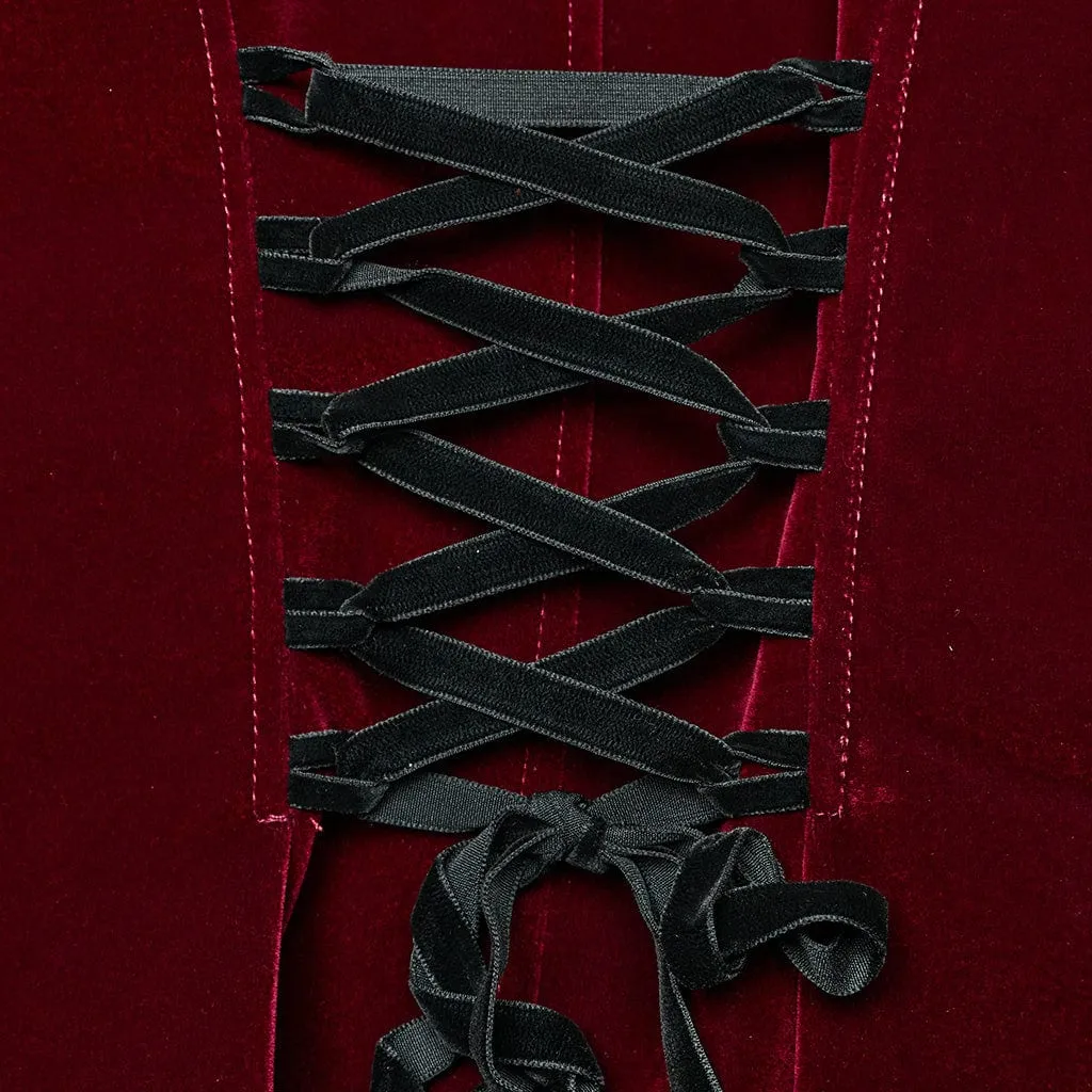 Women's Gothic Turn-down Collar Swallow-tailed Velvet Jacket Red