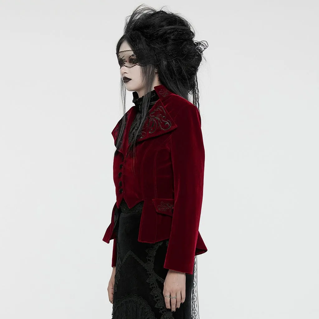 Women's Gothic Turn-down Collar Swallow-tailed Velvet Jacket Red
