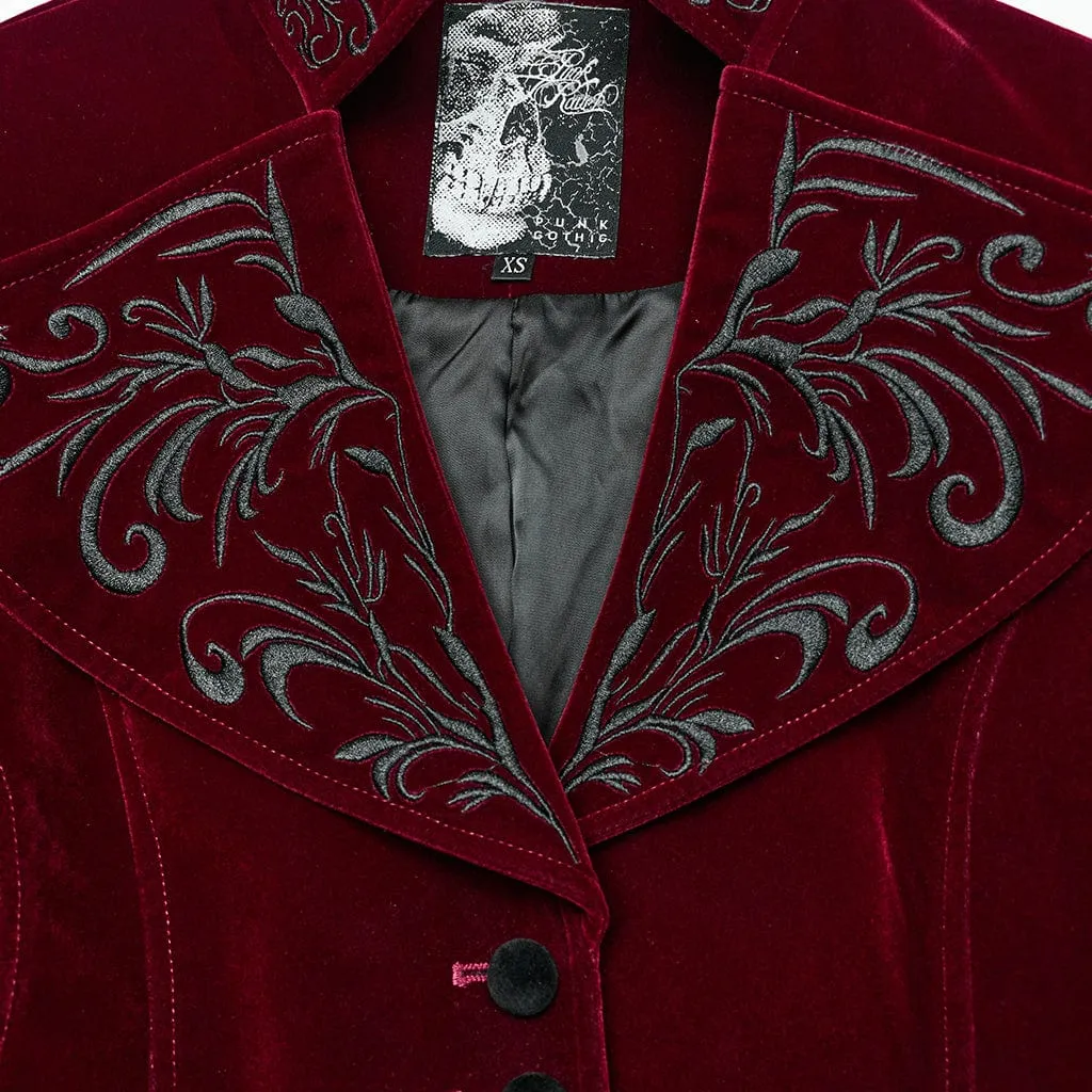 Women's Gothic Turn-down Collar Swallow-tailed Velvet Jacket Red