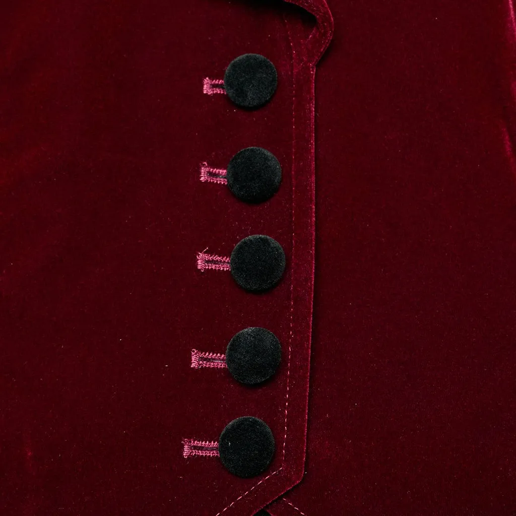 Women's Gothic Turn-down Collar Swallow-tailed Velvet Jacket Red