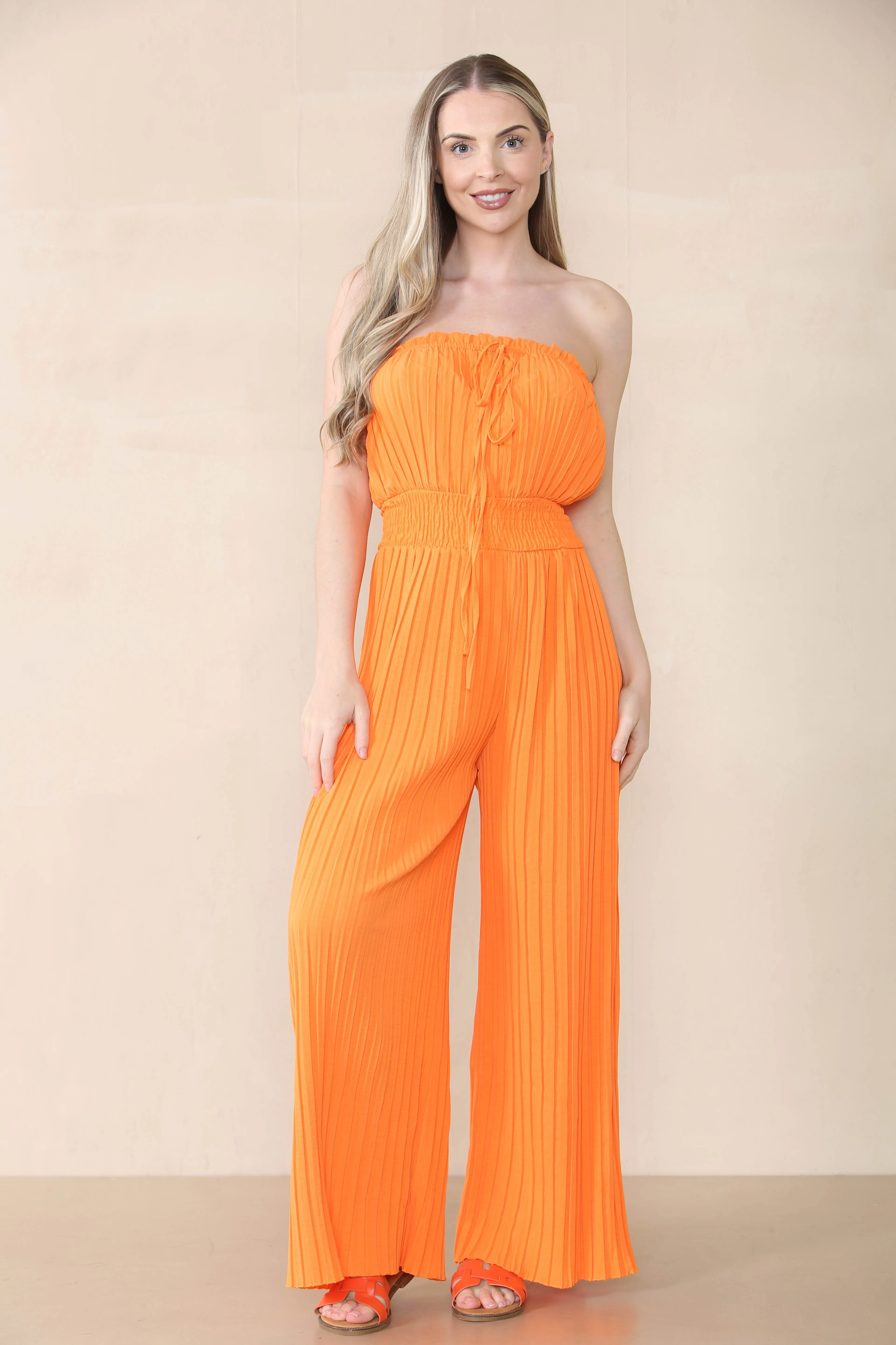 Women's Versatile Tie-Up Ruched Thin Waist Pleated Wide Leg Jumpsuit